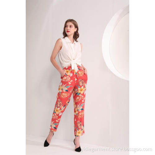 Women's Tropical Floral Print Ankle Pants